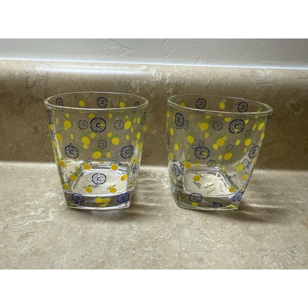 Set of 2 Caravella Limoncello Hand Wash Only Glass Tumblers Lemon Print 3"